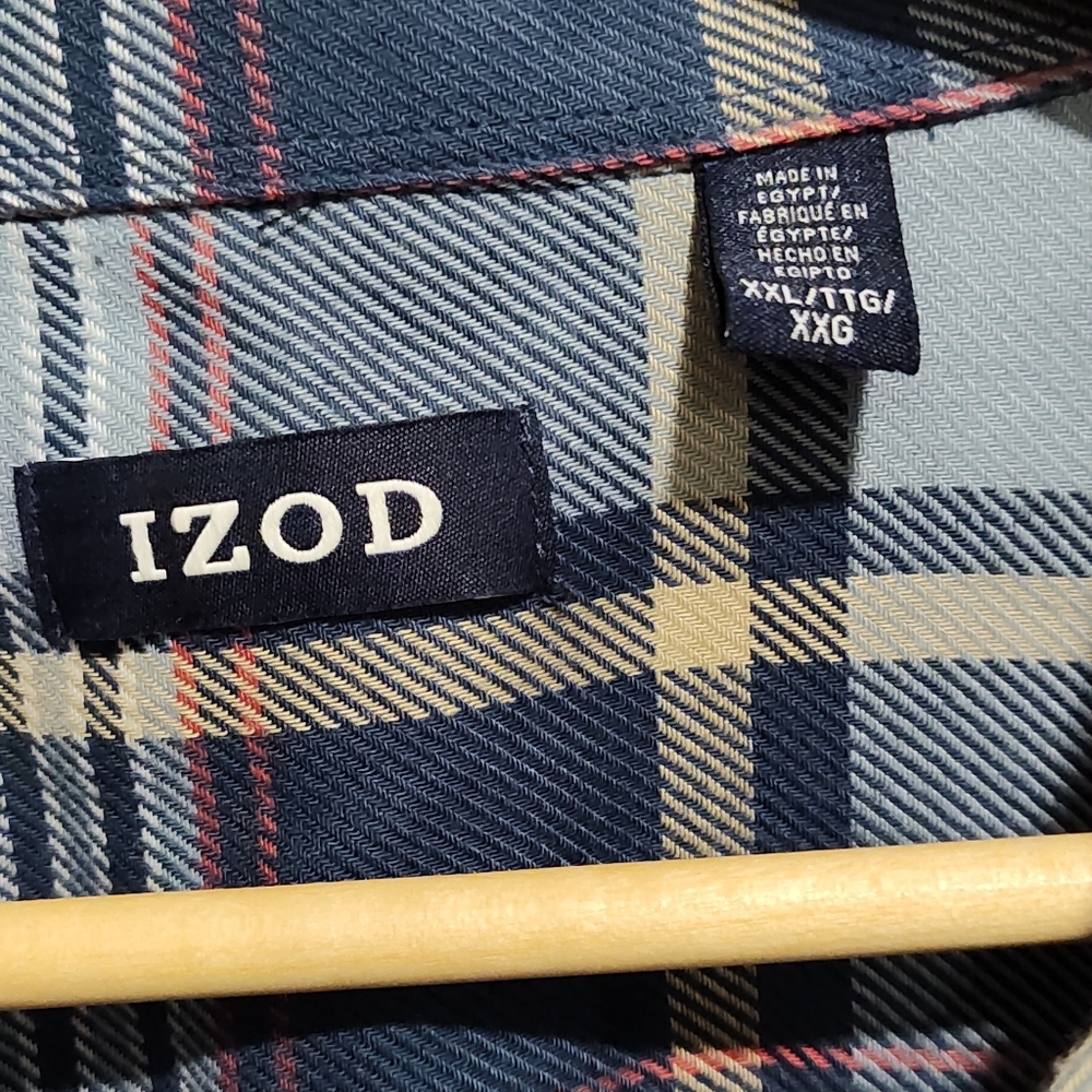 Izod Men's XXL Plaid Long Sleeve Button-Down Flannel Shirt, Blue/Red/Tan/White - Picture 5 of 7